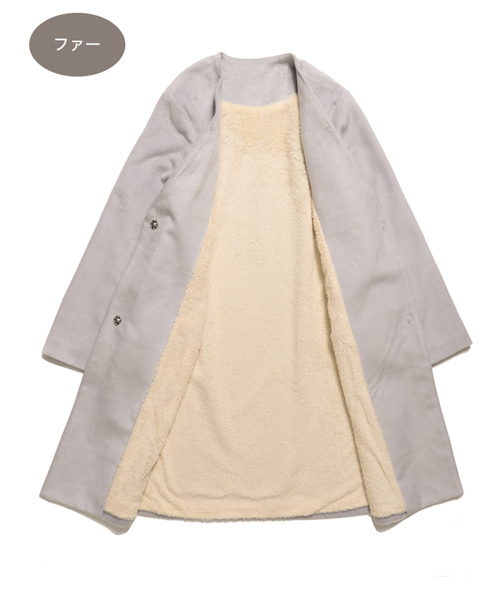 Re:EDIT（リエディ）の「中ファーノーカラーチェスターコート（チェスターコート・レディース・ブラック/アイボリー/ベージュ/ライトグレー/キャメル/ライトブルー/ミント/パープル/ブラック系その他/ベージュ系その他・MEDIUM/LARGE）」の19枚目の写真