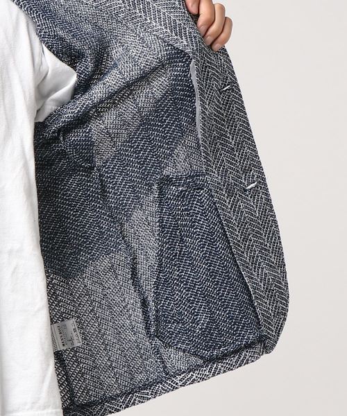Men's Bigi　七分袖ラッセルジャケット　ヘリンボーン　ブルー　メンズ　M MEN'S BIGI（メンズビギ）の「7分袖 ラッセルジャケット/へ