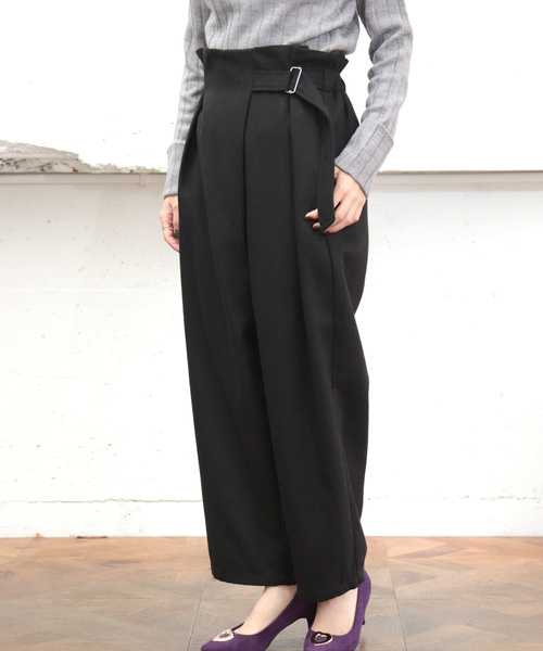 SESTO（セスト）の「アシメラップＤカンベルトワイドパンツ（その他パンツ・レディース・ブラック/ダークパープル/グレイッシュベージュ/ダークオレンジ・M）」の2枚目の写真