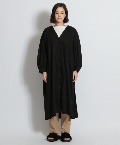 niko and...（ニコアンド）の「[DAILY SERIES]綿ツイル前開きワークワンピコート（ワンピース・レディース・ブラック/ベージュ/オレンジ/グリーン・MEDIUM/LARGE）」の9枚目の写真