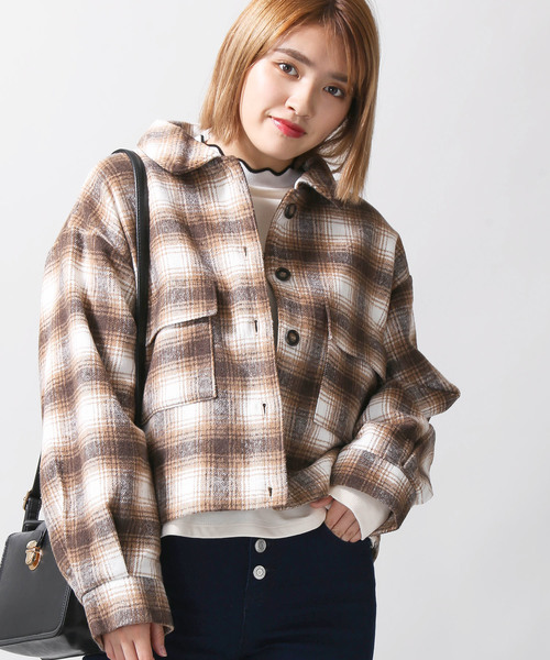 WEGO(ウィゴー)の「WEGO/シャギーチェックジャケット(ブルゾン・レディース・ブラック系その他2/ブラウン系その他2・FREE)」の1枚目の写真