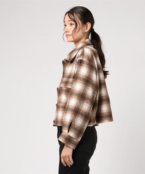 WEGO(ウィゴー)の「WEGO/シャギーチェックジャケット(ブルゾン・レディース・ブラック系その他2/ブラウン系その他2・FREE)」の5枚目の写真