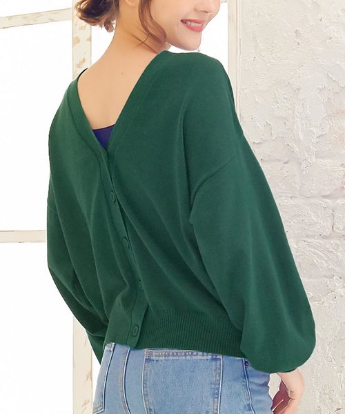 KOBE LETTUCE（コウベレタス）の「前後で着られる2wayバルーンスリーブカーディガン＊レディース/プルオーバー/トップス[C3570]神戸レタス（カーディガン/ボレロ・レディース・ブラック/ベージュ/パープル/グリーン/マスタード・FREE）」の3枚目の写真