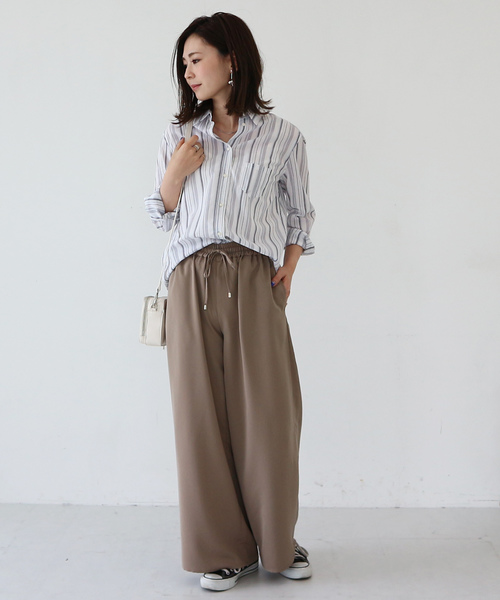 AMERICAN HOLIC(アメリカンホリック)の「【ZOZO限定】ドロストとろみワイドパンツ *(その他パンツ・レディース・ブラック/カーキ/ブルー/ベージュ系その他/ストライプ/ドット・M/L)」の7枚目の写真