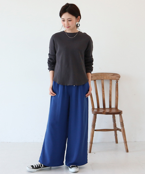 AMERICAN HOLIC(アメリカンホリック)の「【ZOZO限定】ドロストとろみワイドパンツ *(その他パンツ・レディース・ブラック/カーキ/ブルー/ベージュ系その他/ストライプ/ドット・M/L)」の12枚目の写真