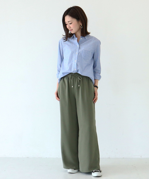 AMERICAN HOLIC(アメリカンホリック)の「【ZOZO限定】ドロストとろみワイドパンツ *(その他パンツ・レディース・ブラック/カーキ/ブルー/ベージュ系その他/ストライプ/ドット・M/L)」の16枚目の写真