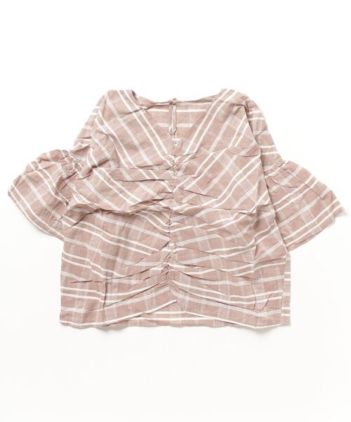 STYLEBLOCK(スタイルブロック)の「ガーゼ先染めチェックギャザーブラウス(シャツ/ブラウス・レディース・ベージュ/レッド/グリーン/ネイビー・M)」の1枚目の写真