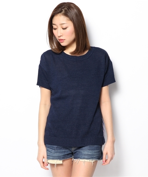 Ray BEAMS(レイビームス)の「○Ray BEAMS / サッカーストライプ 切替プルオーバー(その他トップス・レディース・オフホワイト/ネイビー・ONE SIZE)」の4枚目の写真