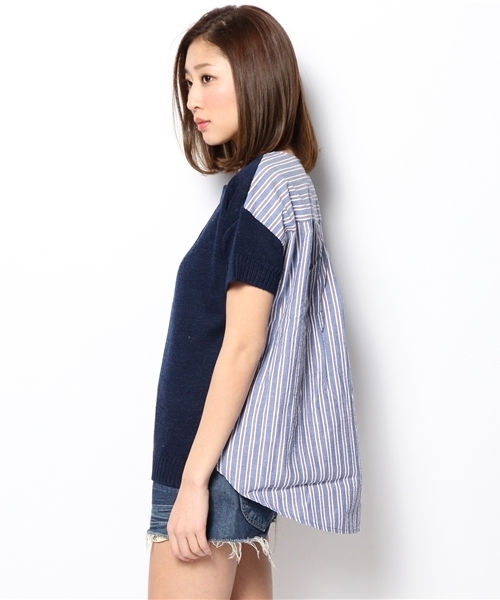 Ray BEAMS(レイビームス)の「○Ray BEAMS / サッカーストライプ 切替プルオーバー(その他トップス・レディース・オフホワイト/ネイビー・ONE SIZE)」の5枚目の写真