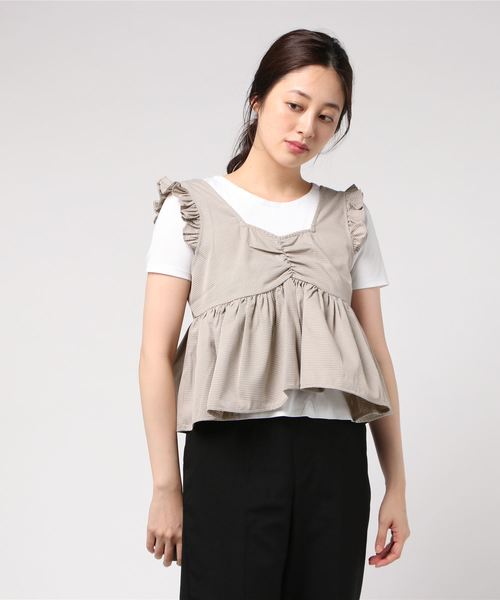 flower（フラワー）の「チャーミングチェックビスチェ（その他トップス・レディース・ベージュ/ブラウン・FREE）」の2枚目の写真