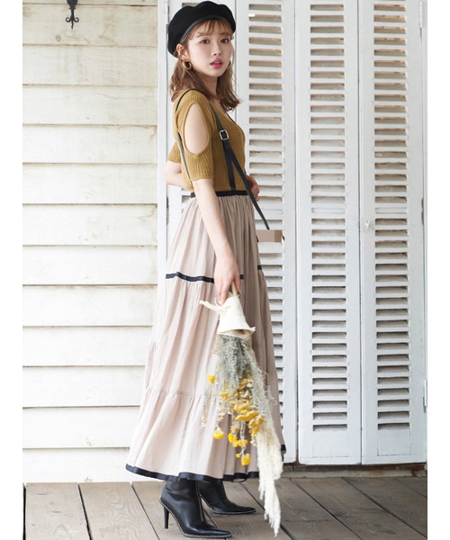 Darich(ダーリッチ)の「レザーサスペンダーSK(スカート・レディース・ベージュ/ブラウン・FREE)」の3枚目の写真