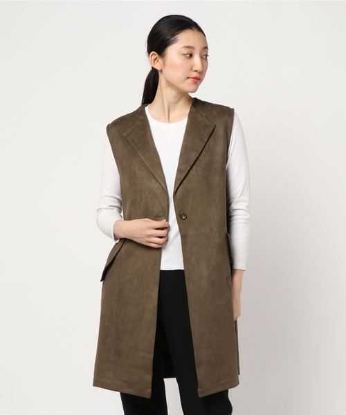 BELLUNA（ベルーナ）の「スエード調素材ロングジレ（その他アウター・レディース・キャメル/カーキ・X-LARGE/MEDIUM/LARGE/XX-LARGE）」の9枚目の写真