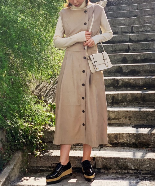 STYLEBLOCK(スタイルブロック)の「コーデュロイ前ボタンワンピース(ワンピース・レディース・ブラック/ベージュ/ブラウン/ライトベージュ・M)」の8枚目の写真