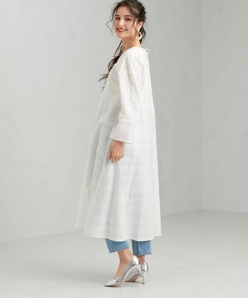 green label relaxing(グリーンレーベルリラクシング)の「CFC カットワーク カフタン ワンピース(ワンピース・レディース・ブラック/オフホワイト・FREE)」の5枚目の写真