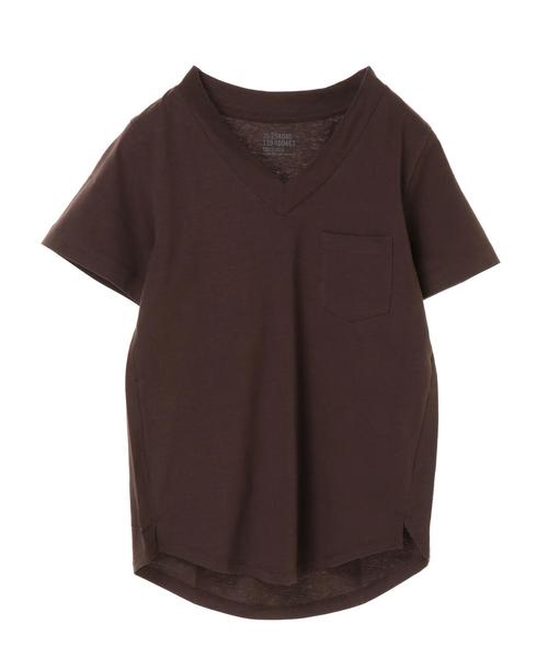 AMERICAN HOLIC（アメリカンホリック）の「18col.Ｖネックポケット付半袖カットプルオーバー（Tシャツ/カットソー・レディース・ベージュ/ブラック/ライトベージュ/サックスブルー/オレンジ/モカ/ピンクベージュ/ブラウン/ピンク/ライトグレー/グリーン/ネイビー/チャコールグレー/オフホワイト/イエロー・M/S/L）」の21枚目の写真