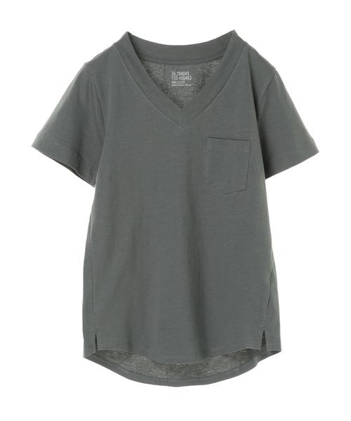 AMERICAN HOLIC（アメリカンホリック）の「18col.Ｖネックポケット付半袖カットプルオーバー（Tシャツ/カットソー・レディース・ベージュ/ブラック/ライトベージュ/サックスブルー/オレンジ/モカ/ピンクベージュ/ブラウン/ピンク/ライトグレー/グリーン/ネイビー/チャコールグレー/オフホワイト/イエロー・M/S/L）」の19枚目の写真