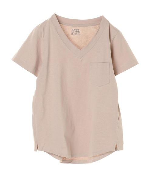 AMERICAN HOLIC（アメリカンホリック）の「18col.Ｖネックポケット付半袖カットプルオーバー（Tシャツ/カットソー・レディース・ベージュ/ブラック/ライトベージュ/サックスブルー/オレンジ/モカ/ピンクベージュ/ブラウン/ピンク/ライトグレー/グリーン/ネイビー/チャコールグレー/オフホワイト/イエロー・M/S/L）」の16枚目の写真