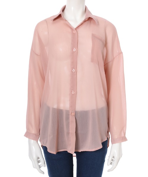 fifth（フィフス）の「ドロップショルダーシアーシャツ（シャツ/ブラウス・レディース・ライトグリーン/ピンク/ホワイト・MEDIUM）」の4枚目の写真