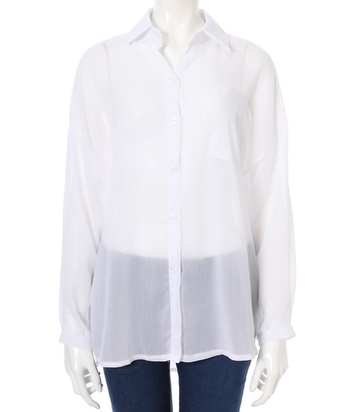 fifth（フィフス）の「ドロップショルダーシアーシャツ（シャツ/ブラウス・レディース・ライトグリーン/ピンク/ホワイト・MEDIUM）」の5枚目の写真