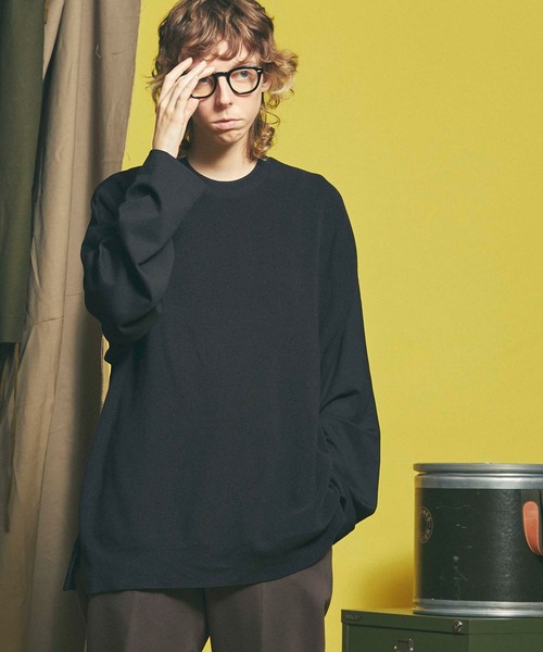 MAISON SPECIAL（メゾンスペシャル）の「《ユニセックスアイテム》ハイツイスト畦編みニットコンビプライムオーバーポンチプルオーバー 【MAISON SPECIAL/メゾンスペシャル】（Tシャツ/カットソー・メンズ・カーキ/ネイビー/オフホワイト/ブラック・44/46）」の3枚目の写真