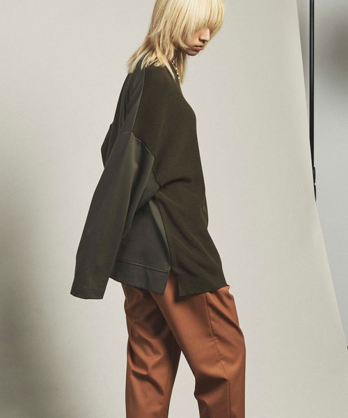 MAISON SPECIAL（メゾンスペシャル）の「《ユニセックスアイテム》ハイツイスト畦編みニットコンビプライムオーバーポンチプルオーバー 【MAISON SPECIAL/メゾンスペシャル】（Tシャツ/カットソー・メンズ・カーキ/ネイビー/オフホワイト/ブラック・44/46）」の8枚目の写真