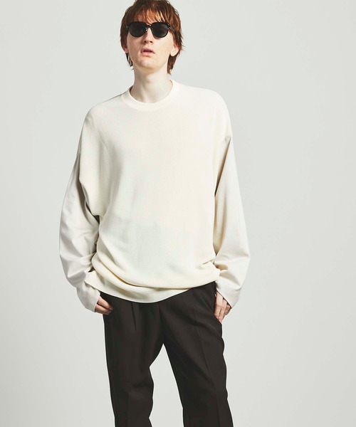 MAISON SPECIAL（メゾンスペシャル）の「《ユニセックスアイテム》ハイツイスト畦編みニットコンビプライムオーバーポンチプルオーバー 【MAISON SPECIAL/メゾンスペシャル】（Tシャツ/カットソー・メンズ・カーキ/ネイビー/オフホワイト/ブラック・44/46）」の19枚目の写真