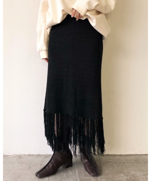 Auntie Rosa Holiday(アンティローザホリデー)の「フリンジ柄編みスカート(スカート・レディース・ブラウン/ナチュラル/ブラック・FREE)」の2枚目の写真