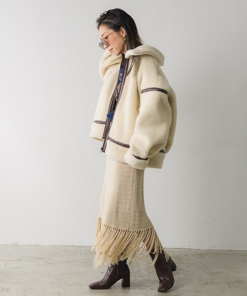 Auntie Rosa Holiday(アンティローザホリデー)の「フリンジ柄編みスカート(スカート・レディース・ブラウン/ナチュラル/ブラック・FREE)」の7枚目の写真