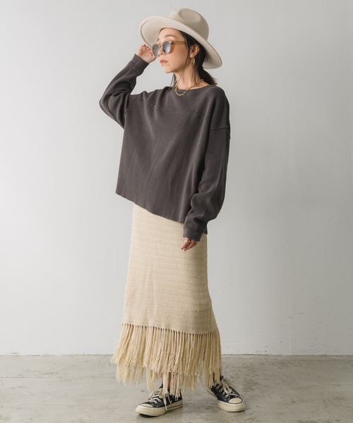 Auntie Rosa Holiday(アンティローザホリデー)の「フリンジ柄編みスカート(スカート・レディース・ブラウン/ナチュラル/ブラック・FREE)」の6枚目の写真