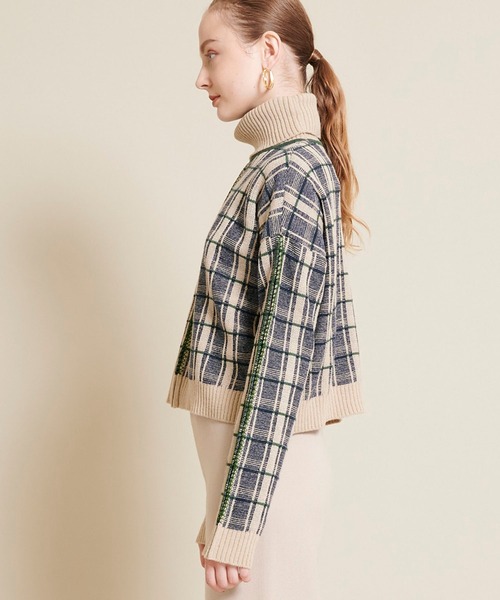 TAN（タン）の「【TAN(タン)】チェックタートルプルオーバーニット　20AW-6（ニット/セーター・レディース・ベージュ/ブラック・FREE）」の6枚目の写真