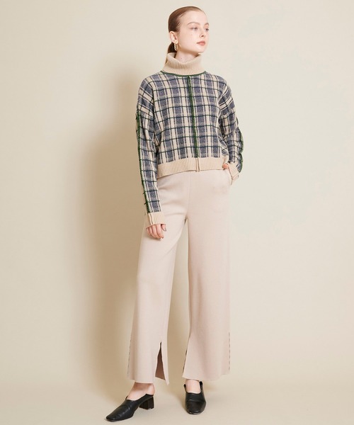 TAN（タン）の「【TAN(タン)】チェックタートルプルオーバーニット　20AW-6（ニット/セーター・レディース・ベージュ/ブラック・FREE）」の3枚目の写真