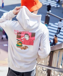 オーバーサイズ イラストロゴプリント 裏毛プルオーバーパーカー