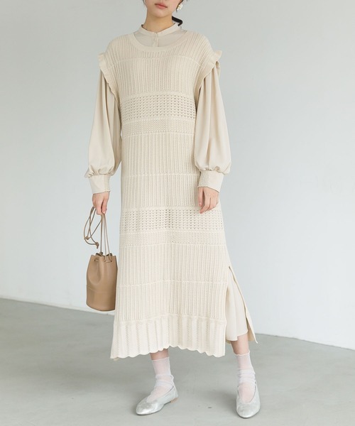 SLURR(スラ―)の「透かし編みサイドスリットロング丈ベスト(ベスト・レディース・ブラック/ベージュ/その他8・FREE)」の17枚目の写真