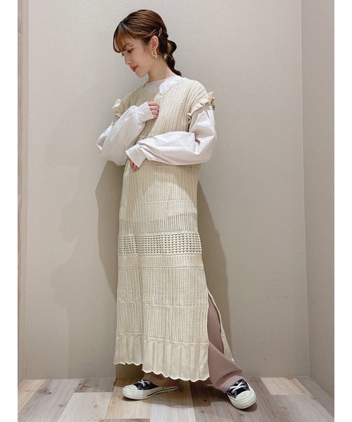 SLURR(スラ―)の「透かし編みサイドスリットロング丈ベスト(ベスト・レディース・ブラック/ベージュ/その他8・FREE)」の19枚目の写真