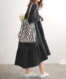 ワイドフリルロングシャツワンピース