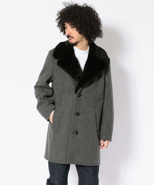 schott（ショット）の「Schott/ショット/HERRINGBONE BOA COLLAR COAT/ヘリンボーン ボアカラー コート（ステンカラーコート・メンズ・グレー・40/38/42/36）」の5枚目の写真