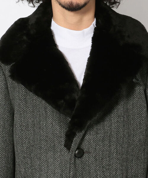 schott（ショット）の「Schott/ショット/HERRINGBONE BOA COLLAR COAT/ヘリンボーン ボアカラー コート（ステンカラーコート・メンズ・グレー・40/38/42/36）」の3枚目の写真