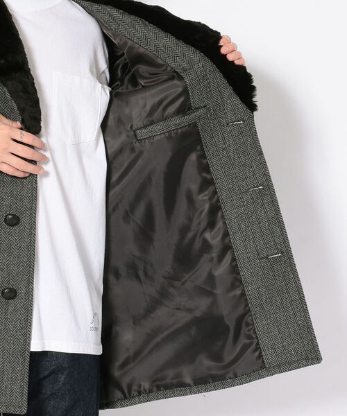 schott（ショット）の「Schott/ショット/HERRINGBONE BOA COLLAR COAT/ヘリンボーン ボアカラー コート（ステンカラーコート・メンズ・グレー・40/38/42/36）」の4枚目の写真