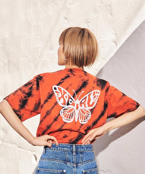 X-girl（エックスガール）の「BUTTERFLY S/S TEE（Tシャツ/カットソー・レディース・ホワイト/ブラック/オレンジ/マルチ・S/M/L/XL）」の18枚目の写真
