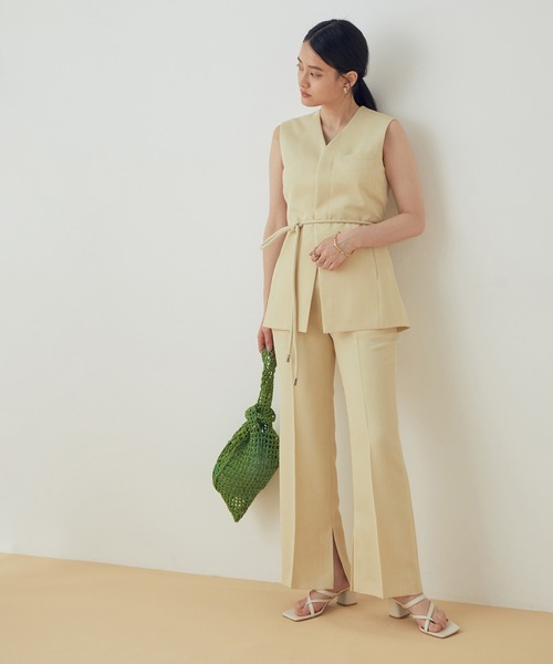 ADAM ET ROPE'（アダムエロペ）の「＜洗える＞【セットアップ対応】ダブルリネンライクイージーフレアパンツ（その他パンツ・レディース・ベージュ/イエロー系その他・38/36）」の5枚目の写真