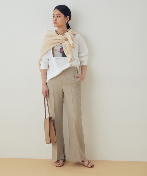 ADAM ET ROPE'（アダムエロペ）の「＜洗える＞【セットアップ対応】ダブルリネンライクイージーフレアパンツ（その他パンツ・レディース・ベージュ/イエロー系その他・38/36）」の11枚目の写真