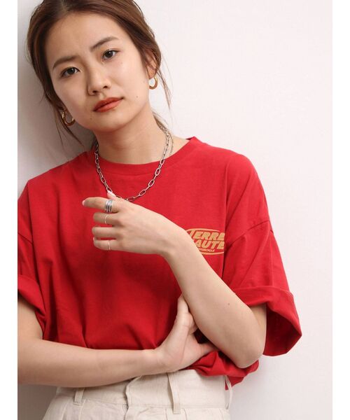 Ungrid（アングリッド）の「フロッキーロゴショートTee（Tシャツ/カットソー・レディース・ネイビー/レッド/オフホワイト・FREE）」の5枚目の写真