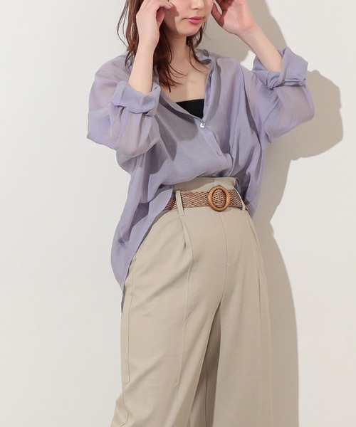 natural couture（ナチュラルクチュール）の「スクエア釦シアーシャツ（シャツ/ブラウス・レディース・オフホワイト/ベージュ/サックスブルー/ピンク/オレンジ・FREE）」の4枚目の写真