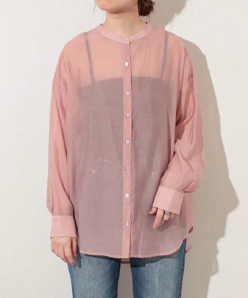 natural couture（ナチュラルクチュール）の「スクエア釦シアーシャツ（シャツ/ブラウス・レディース・オフホワイト/ベージュ/サックスブルー/ピンク/オレンジ・FREE）」の21枚目の写真