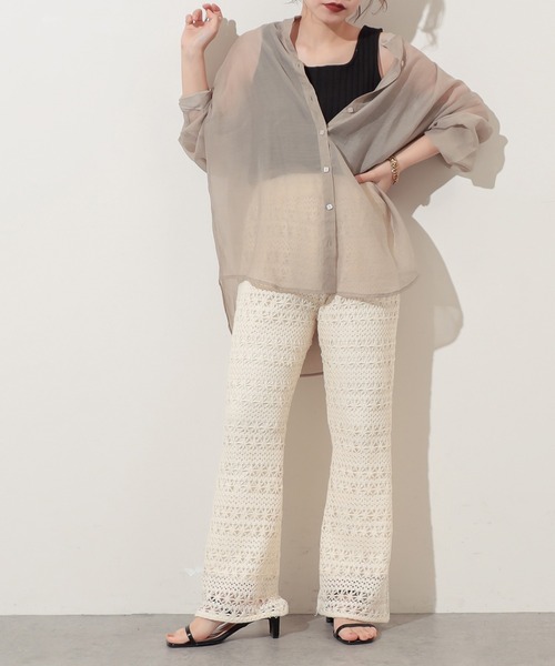 natural couture（ナチュラルクチュール）の「スクエア釦シアーシャツ（シャツ/ブラウス・レディース・オフホワイト/ベージュ/サックスブルー/ピンク/オレンジ・FREE）」の16枚目の写真