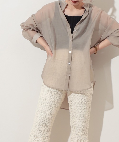 natural couture（ナチュラルクチュール）の「スクエア釦シアーシャツ（シャツ/ブラウス・レディース・オフホワイト/ベージュ/サックスブルー/ピンク/オレンジ・FREE）」の19枚目の写真