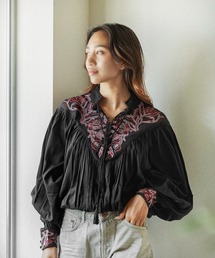 One Tea spoon | ONE TEA SPOON EMBROIDERED GYPSY ROAMER TOP (ワンティースプーン )(ブラック)(24245)(シャツ/ブラウス)