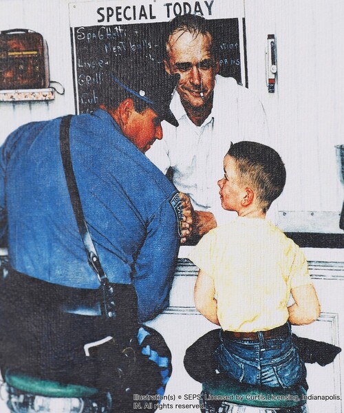 FREAK'S STORE（フリークスストア）の「WEB限定 THE SATURDAY EVENING POST/サタデーイブニングポスト 別注 バックプリントTシャツ/POLICE（Tシャツ/カットソー・メンズ・ブラック/サックスブルー/ホワイト/ベージュ・SMALL/MEDIUM/X-LARGE/LARGE）」の12枚目の写真