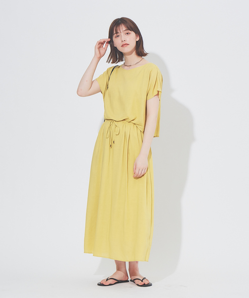 abahouse mavie（アバハウスマヴィ）の「レーヨンリネンウエストギャザーワンピース（ワンピース・レディース・ブラック/ブラウン/イエロー・フリー）」の3枚目の写真