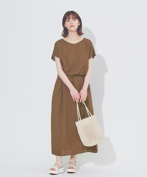 abahouse mavie（アバハウスマヴィ）の「レーヨンリネンウエストギャザーワンピース（ワンピース・レディース・ブラック/ブラウン/イエロー・フリー）」の5枚目の写真